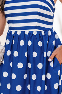 KaleaBoutique Stylish Striped Polka Dot Patchwork High Waist Spaghetti Straps Maxi Dress - KaleaBoutique.com