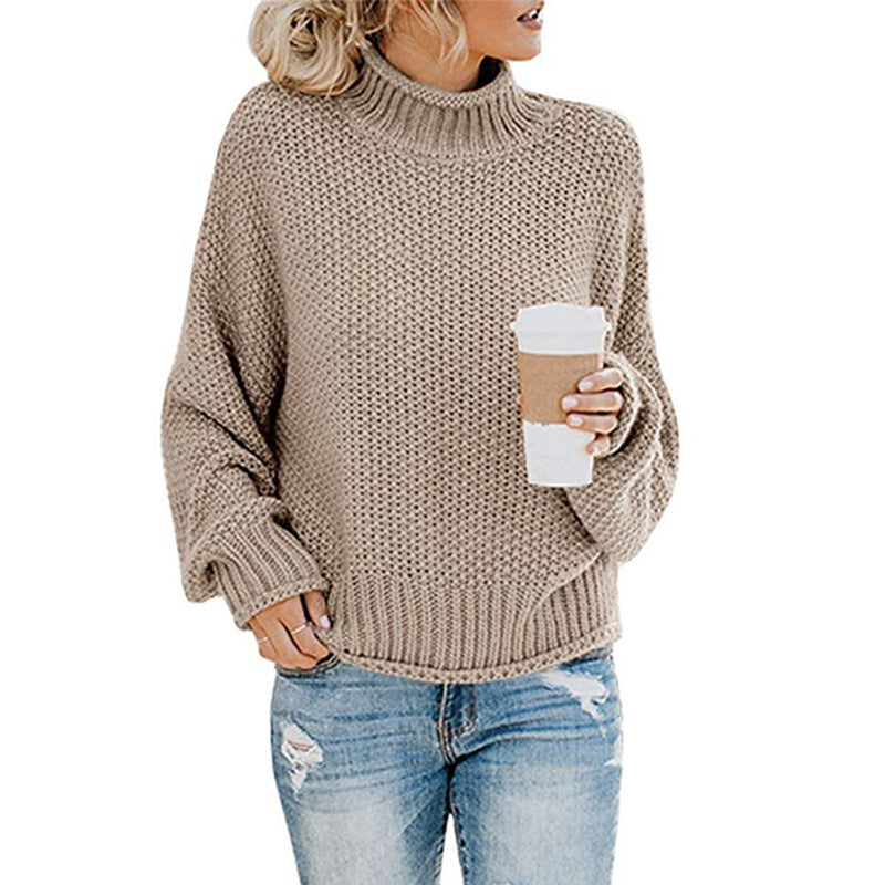 Solid Turtleneck Pullover Sweater Winter Fashion Casual Knitted Long-Sleeved Top Women's Clothing - KaleaBoutique.com