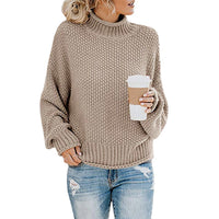 Solid Turtleneck Pullover Sweater Winter Fashion Casual Knitted Long-Sleeved Top Women's Clothing - KaleaBoutique.com