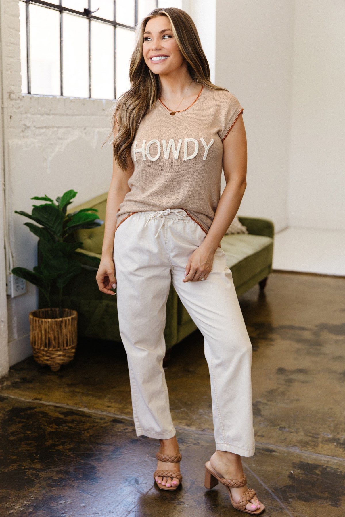 KaleaBoutique Stylish Contrast Trim Short Sleeve Knit HOWDY Western Sweater - KaleaBoutique.com