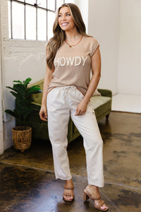KaleaBoutique Stylish Contrast Trim Short Sleeve Knit HOWDY Western Sweater - KaleaBoutique.com