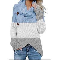 Women's Colorblock Fold-Over Collar Asymmetric Sweater - KaleaBoutique.com