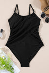 KaleaBoutique Beaded Spaghetti Straps Ruched Overlapped Colorblock One Piece Swimsuit - KaleaBoutique.com