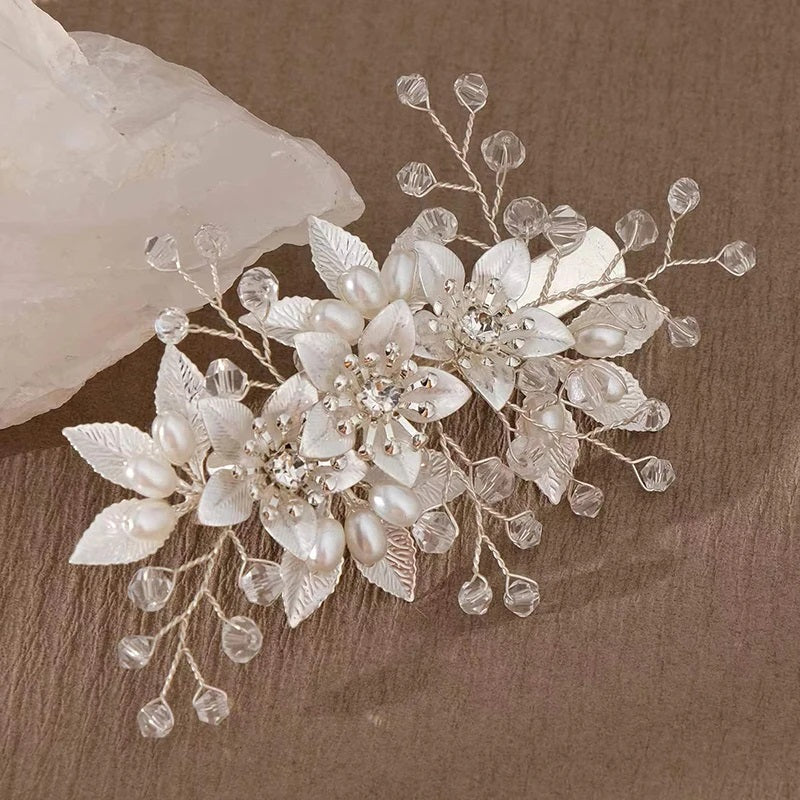 Embossed Metal Flower Hairclip, Gold Leaf Bridal Alligator Floral Wedding Hair Clip, Gold or Silver - KaleaBoutique.com