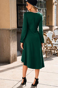 Solid Color Ruched Detail Long Sleeve Midi Dress - KaleaBoutique.com