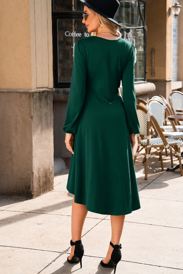 KaleaBoutique Solid Color Ruched Detail Long Sleeve Midi Dress - KaleaBoutique.com