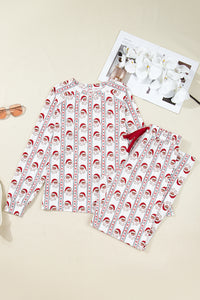KaleaBoutique Stylish Father Christmas Striped Print Contrast Drawstring Lounge Pant Set - KaleaBoutique.com