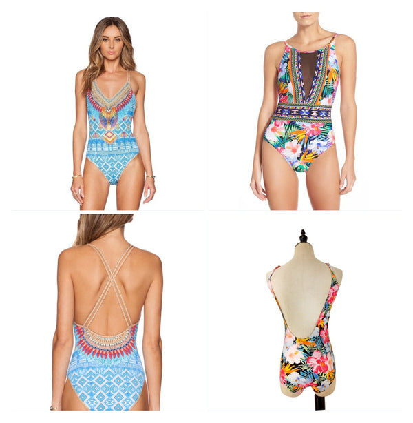 Women Geometric & Tropical Print Open-Back One-Piece Swimsuit - KaleaBoutique.com