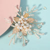 Pearl Flower Small Gold Hairclip, Bridal Swarovski Crystal Hairpiece, Wedding Floral Alligator Hair Clip - KaleaBoutique.com