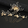 Gold Flower Hairpins 4 PC Set or Bridal Pearl Hair Comb, Bridesmaid U-Shaped Floral Hairpins and Crystal Hair Comb - KaleaBoutique.com