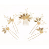 Gold Flower Hairpins 4 PC Set or Bridal Pearl Hair Comb, Bridesmaid U-Shaped Floral Hairpins and Crystal Hair Comb - KaleaBoutique.com