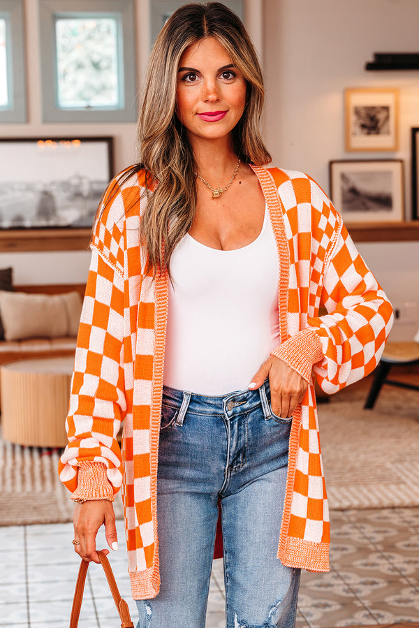 KaleaBoutique Stylish Checkered Open Front Drop Shoulder Cardigan - KaleaBoutique.com