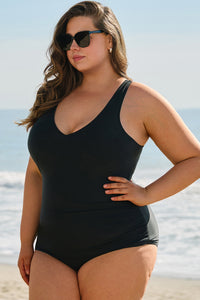 Solid Color U Neck Padded Plus Size One Piece Swimsuit - KaleaBoutique.com