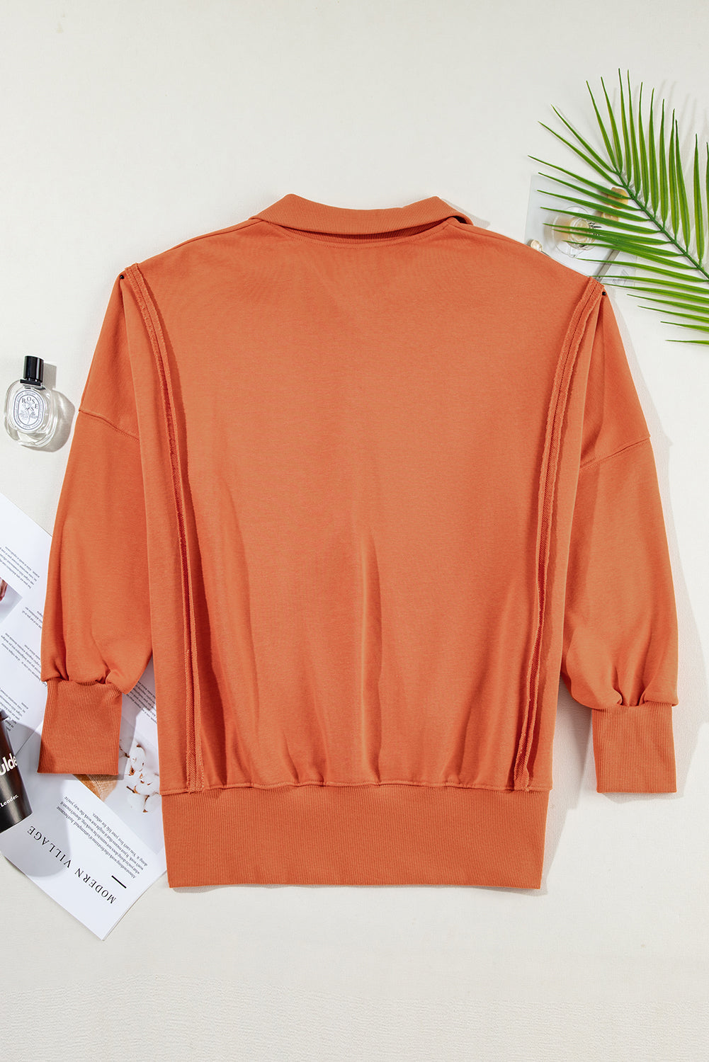 Buttoned Collared Raw Detail High Low Baggy Sweatshirt with Slits - KaleaBoutique.com