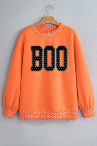 Orange BOO Polka Dot Trim Oversized Halloween Sweatshirt - KaleaBoutique.com