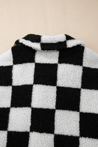KaleaBoutique Checkered Side Pockets Collared Buttoned Fleece Jacket - KaleaBoutique.com