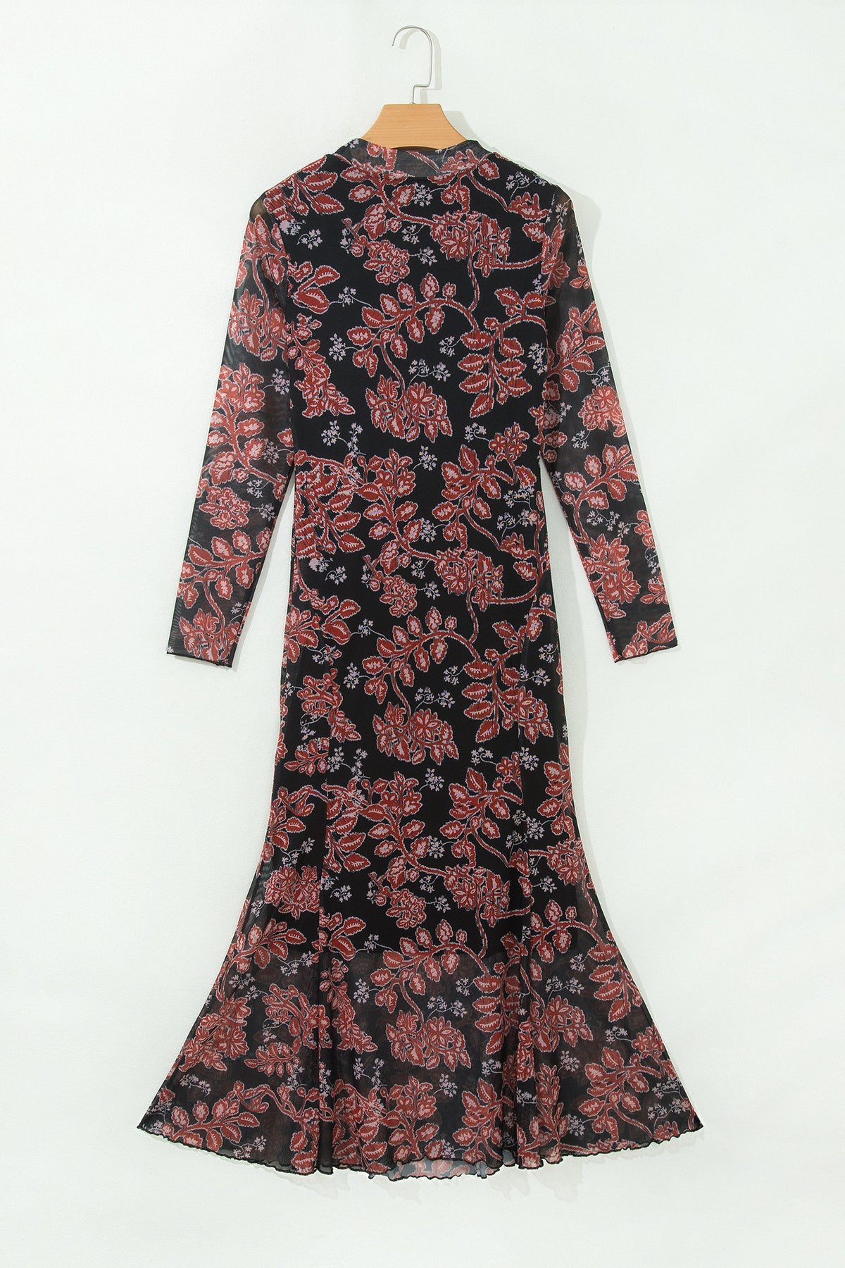 KaleaBoutique Stylish Retro Floral Print Long Sleeve Casual Mesh Dress - KaleaBoutique.com
