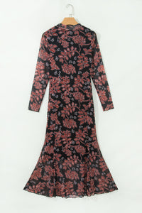 KaleaBoutique Stylish Retro Floral Print Long Sleeve Casual Mesh Dress - KaleaBoutique.com