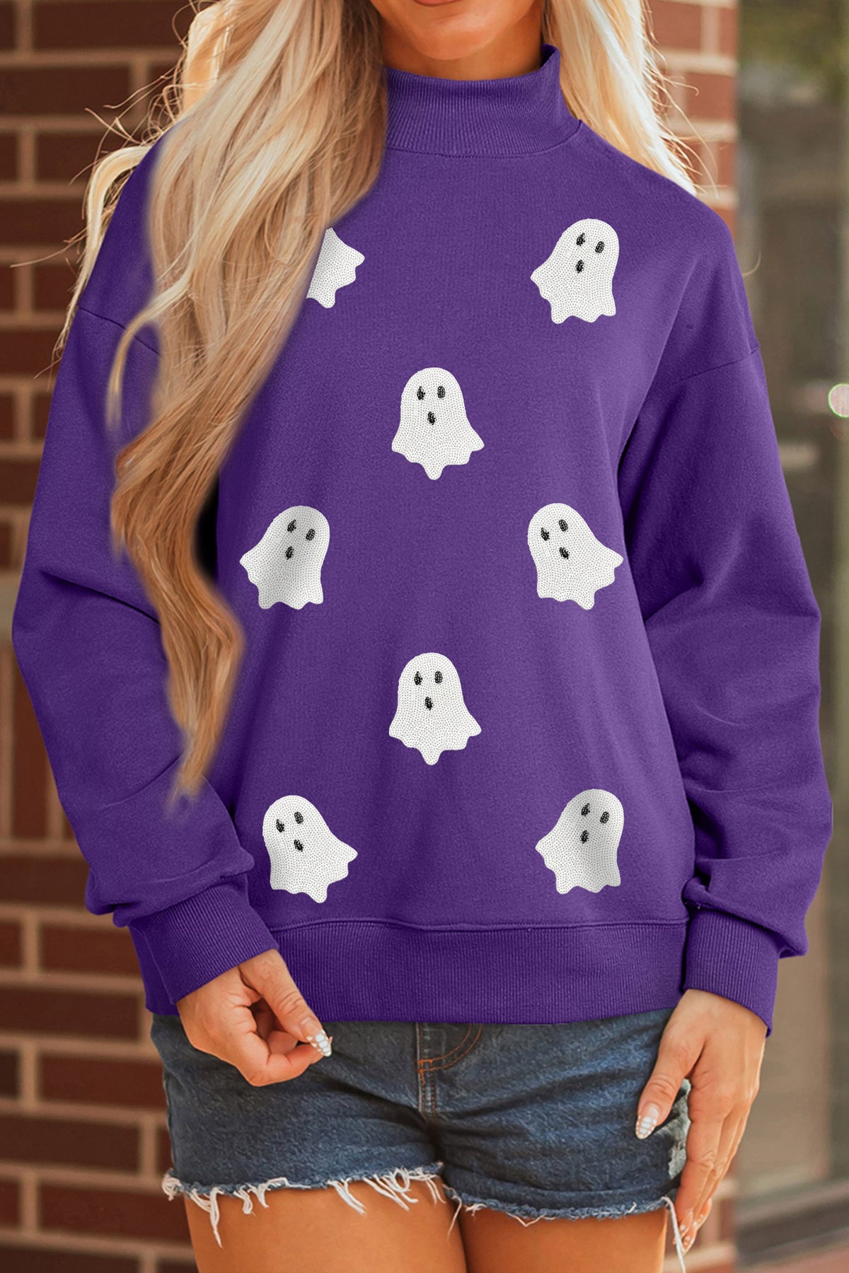 KB Tillandsia Purple Sequin Ghost Halloween Sweatshirt - KaleaBoutique.com