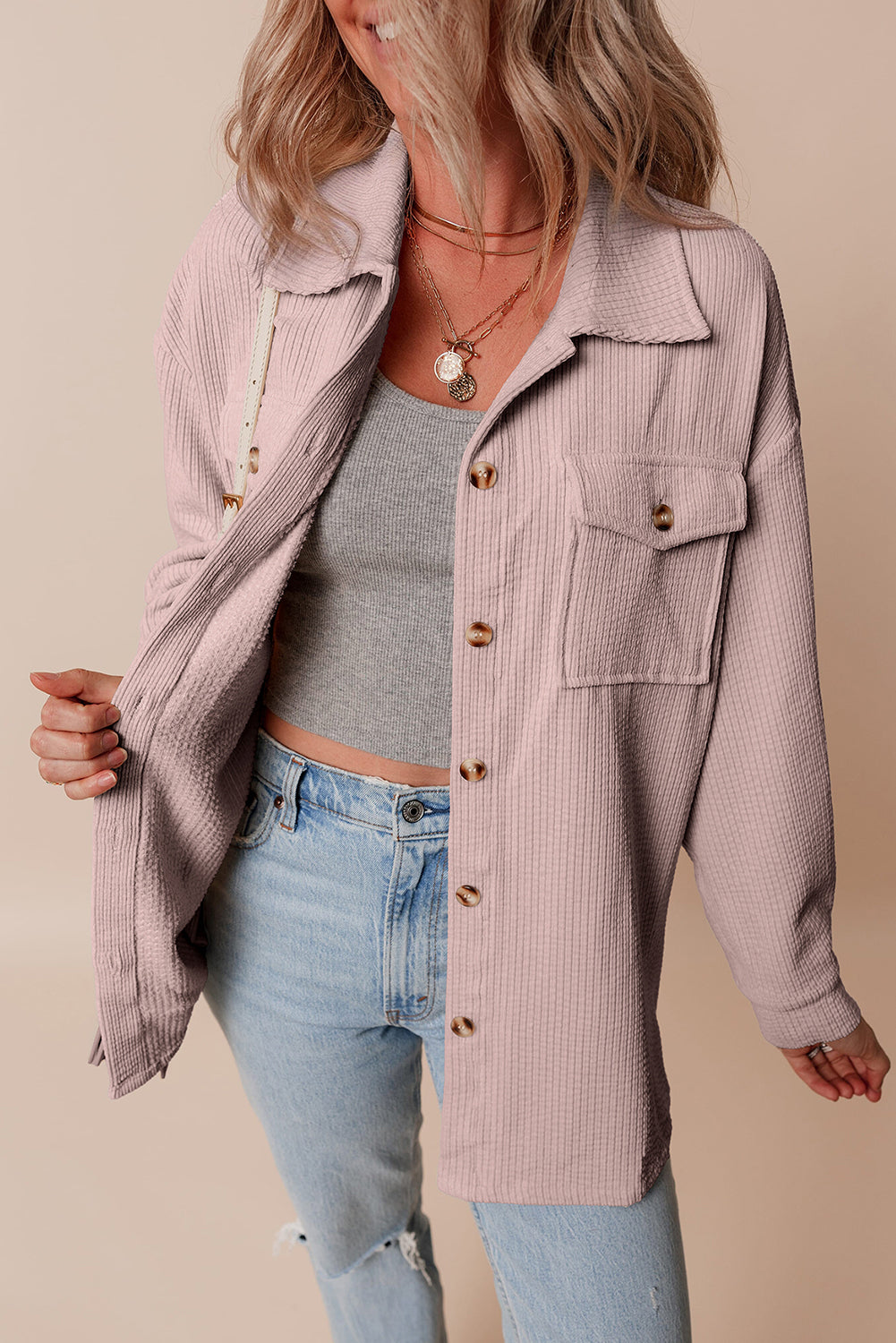 Corduroy Flap Pocket Button Up Shacket - KaleaBoutique.com
