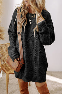 KaleaBoutique Stylish Cable Knit Drop Shoulder Loose Fit Sweater Dress - KaleaBoutique.com