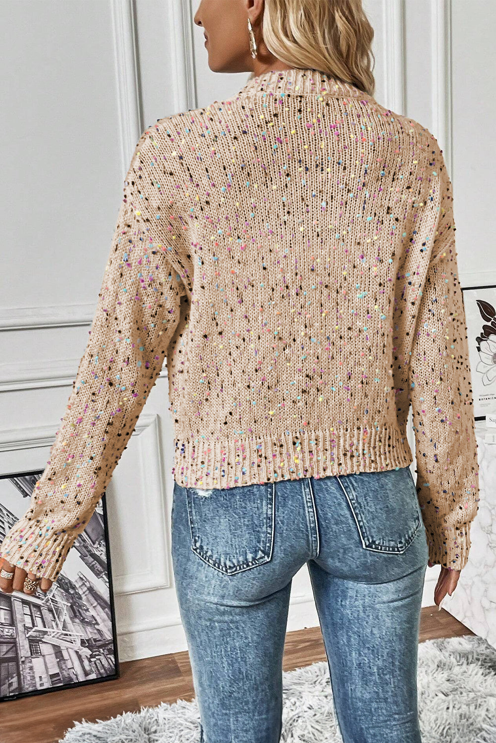 KaleaBoutique Rhinestone Decor Multicolor Confetti Sweater Cardigan - KaleaBoutique.com