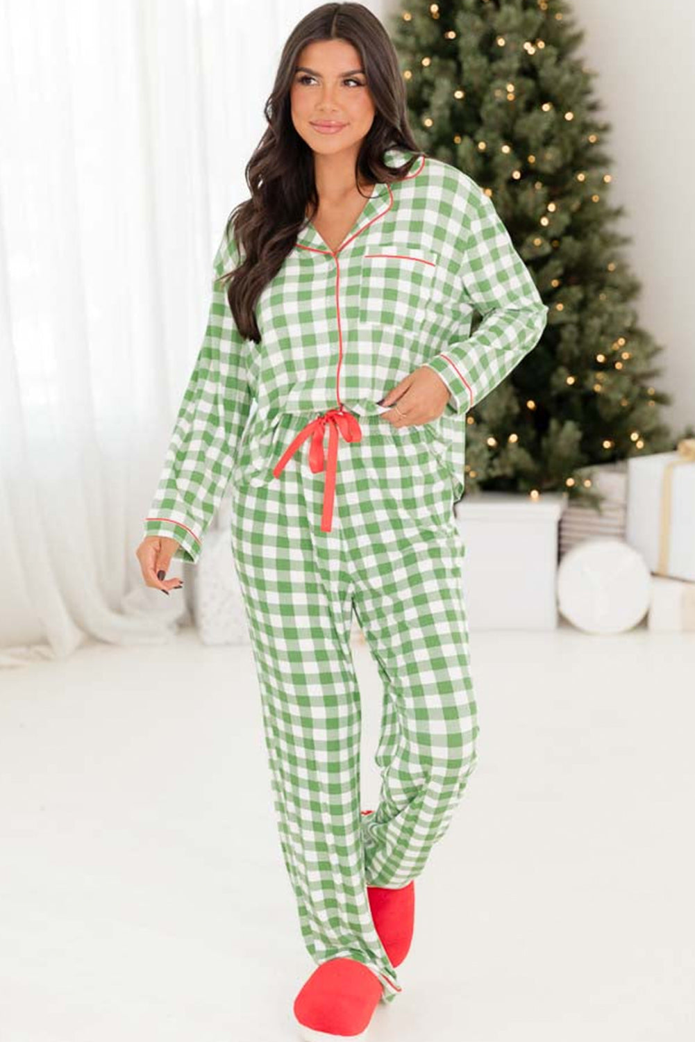 KaleaBoutique Comfortable Christmas Plaid Print Shirt and Pants Pajama Set - KaleaBoutique.com