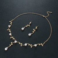 14K Gold Plated Bridal 3 PC Necklace Jewelry Set, Crystal Necklace, Wedding Floral Necklace and Tassel Earrings - KaleaBoutique.com