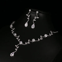 14K Gold Plated Bridal 3 PC Necklace Jewelry Set, Crystal Necklace, Wedding Floral Necklace and Tassel Earrings - KaleaBoutique.com