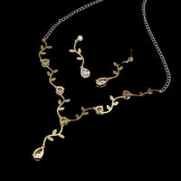 14K Gold Plated Bridal 3 PC Necklace Jewelry Set, Crystal Necklace, Wedding Floral Necklace and Tassel Earrings - KaleaBoutique.com