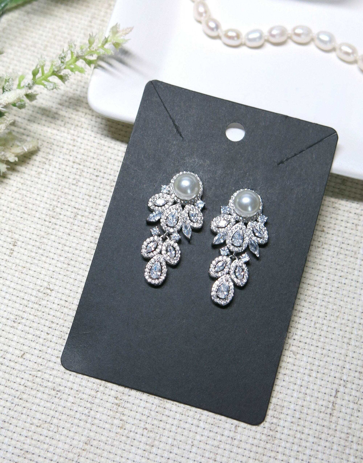 14K Gold Plated Bridal Pearl Studs, CZ Diamond Crystal Studded Earrings, Bridal Leaf Earrings, Wedding Bridesmaid Crystal Stud Pearl Earrings - KaleaBoutique.com