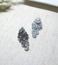 14K Gold Plated Bridal Pearl Studs, CZ Diamond Crystal Studded Earrings, Bridal Leaf Earrings, Wedding Bridesmaid Crystal Stud Pearl Earrings - KaleaBoutique.com
