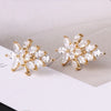 14K Gold Plated Crystal Leaf Studs, Minimalist Fashion Floral Earrings, Wedding Bridal or Bridesmaid Flower Crystal Studded CZ Earrings - KaleaBoutique.com