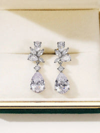14K White Gold Crystal Teardrop Earrings, CZ Diamond Crystal Bridal Studs, Wedding Bridesmaid Crystal Earrings - KaleaBoutique.com