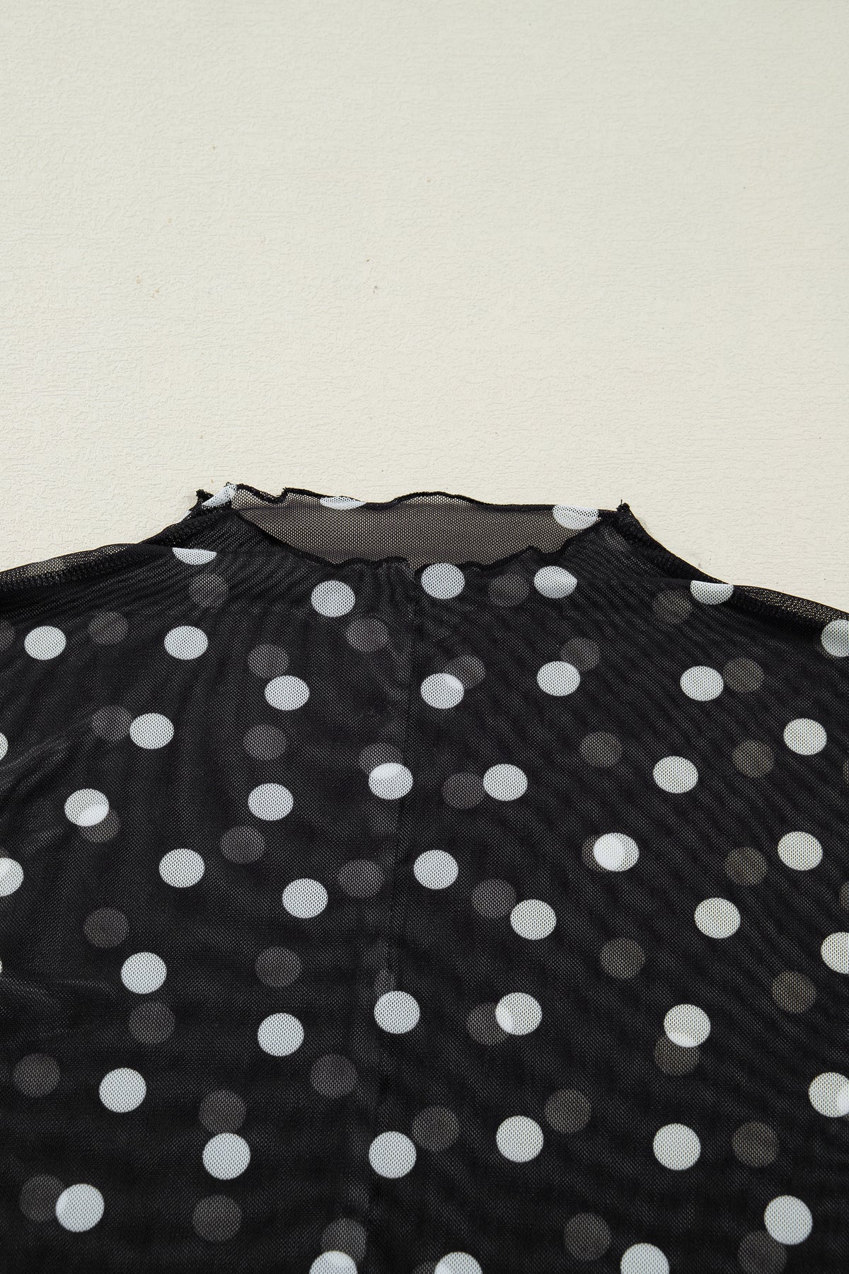 Polka Dot Patterned Bodycon Mock Neck Mesh Long Sleeve Top - KaleaBoutique.com
