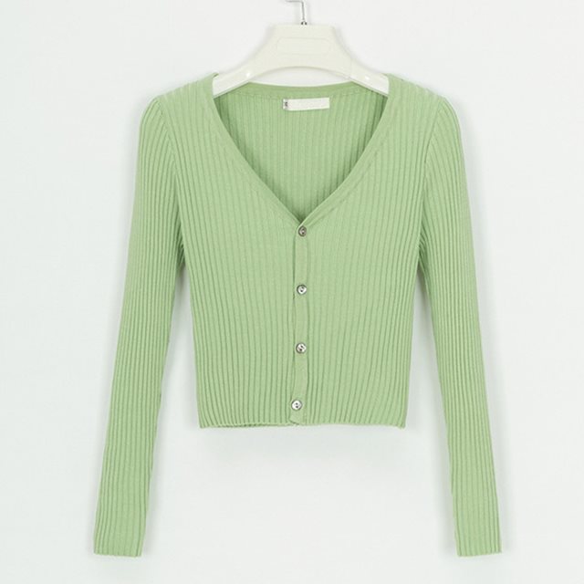 Women's Ribbed V-Neck Button-Front Cropped Cardigan - KaleaBoutique.com