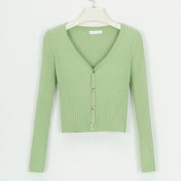 Women's Ribbed V-Neck Button-Front Cropped Cardigan - KaleaBoutique.com