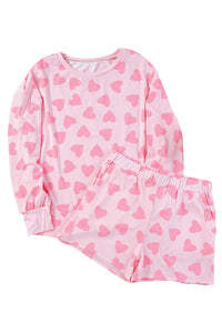 KaleaBoutique Comfortable Valentine Heart Shape Print Long Sleeve Top Shorts Lounge Set - KaleaBoutique.com