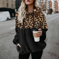 Women's Leopard-Print Colorblock Plush Pullover Hoodie - KaleaBoutique.com
