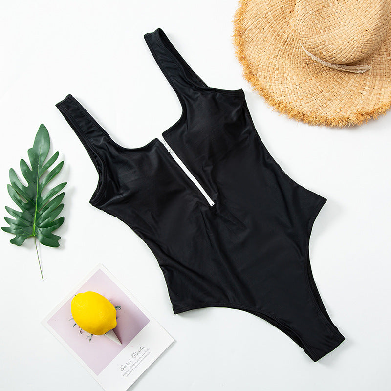 Women Scoop-Neck Zip-Front High Cut One-Piece Swimsuit - KaleaBoutique.com