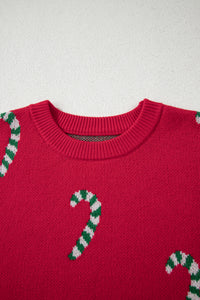 Christmas Candy Cane Holiday Drop Shoulder Sweater - KaleaBoutique.com