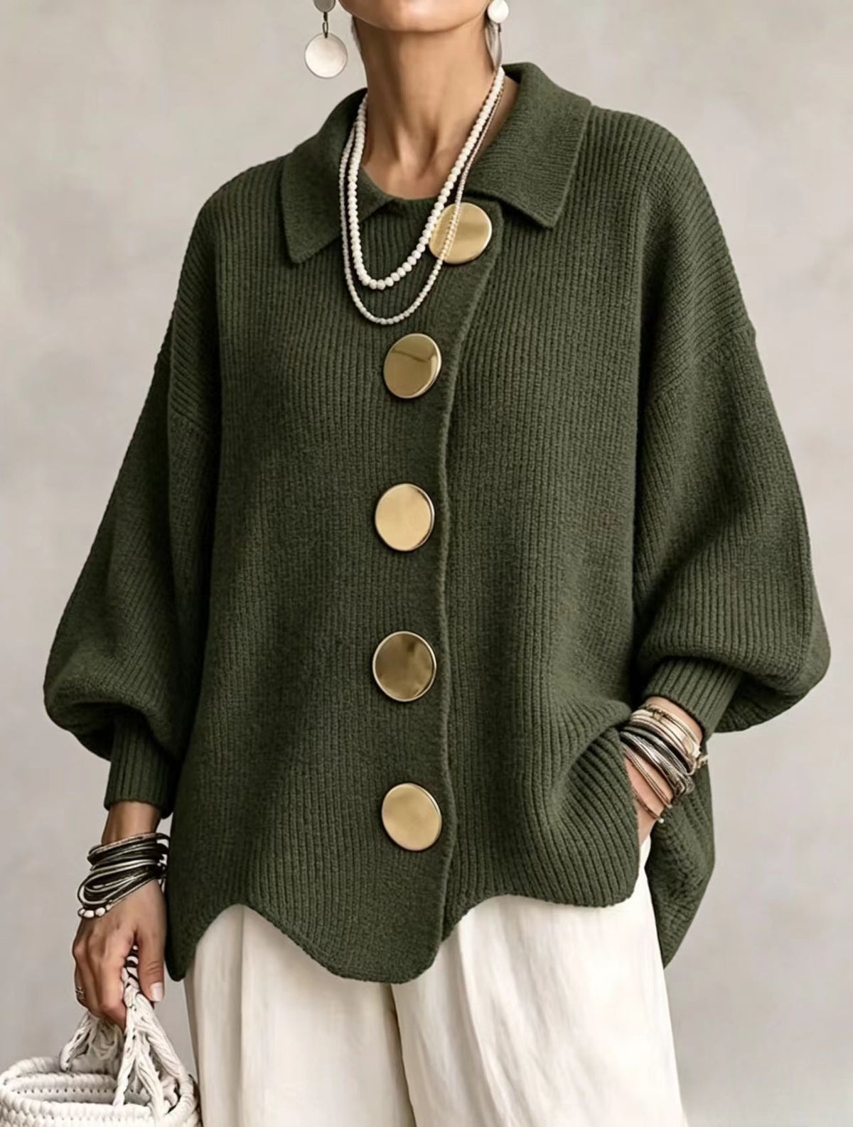 Button-down Cardigan Women's Fall Winter Lapel Button Knitted Jacket Long Sleeve Loose Fit Sweater Outerwear - KaleaBoutique.com