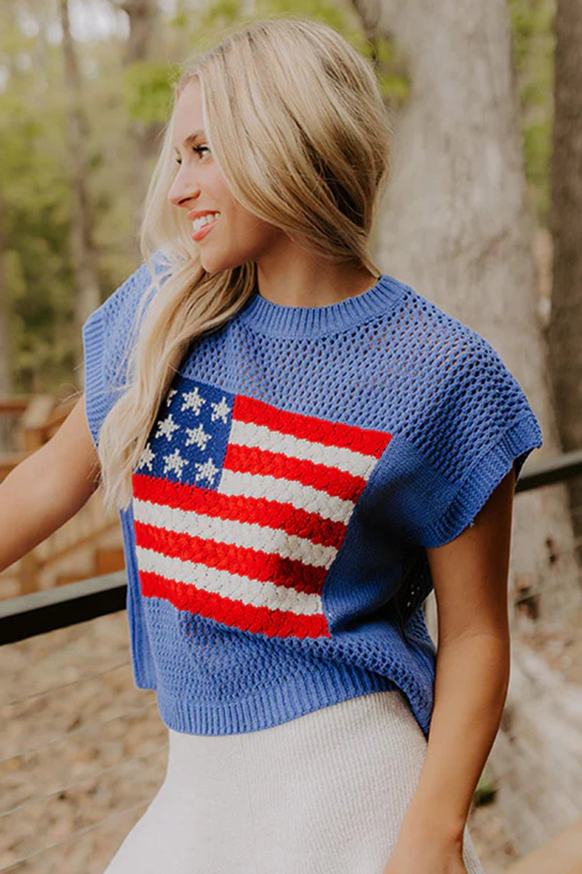 KaleaBoutique Comfortable Flag Graphic Short Sleeve Sweater Top - KaleaBoutique.com