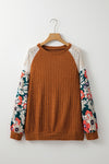 KaleaBoutique Stylish Floral Patchwork Long Sleeve Ribbed Blouse - KaleaBoutique.com