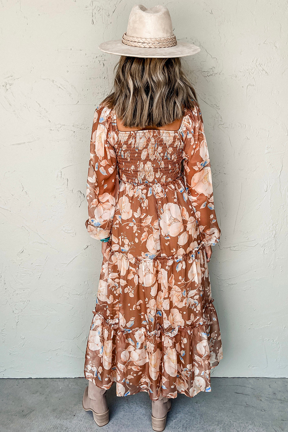 KaleaBoutique Beautiful Floral Print Shirred Square Neck High Waist Maxi Dress - KaleaBoutique.com