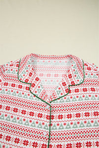 KaleaBoutique Comfortable Christmas Pattern Print Shirt Style Long 2pcs Pajama Set - KaleaBoutique.com