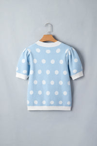 KaleaBoutique Comfortable Polka Dot Puff Short Sleeve Sweater Top - KaleaBoutique.com
