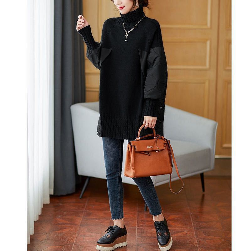 Women's High-Neck Quilted-Panel Longline Pullover with Side Buttons - KaleaBoutique.com