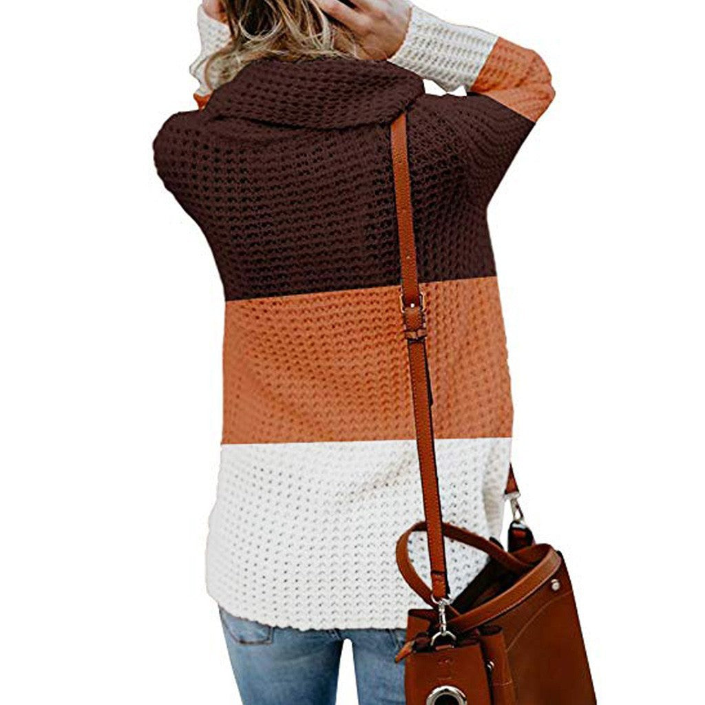 Women's Colorblock Fold-Over Collar Asymmetric Sweater - KaleaBoutique.com