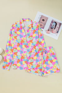 KaleaBoutique Comfortable Valentines Candy Heart V Neck Collared Tunic Shirt and Shorts 2pcs Pajama Set - KaleaBoutique.com